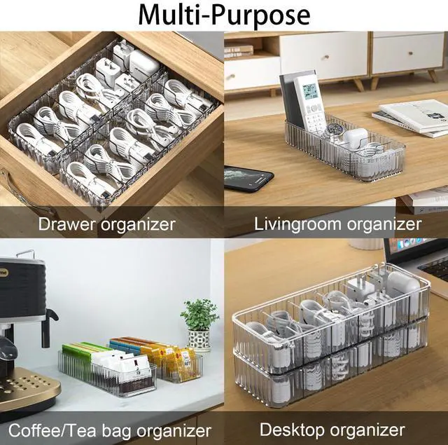 Alt view image 7 of 7 - Cable Storage Boxes Organizers 2 Pack,Cord Charger Storage Organizer Box Case with 20pcs Cable Ties,Stackable,Clear