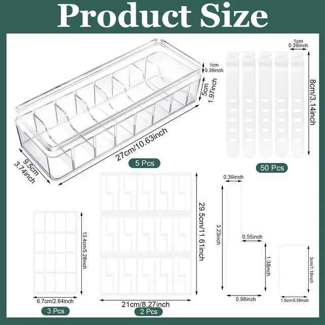 Alt view image 2 of 7 - Cable Organizer Box with Lid, 5 Pcs Clear Cord Storage Organizer with 50 Cable Ties 108 Cable Labels, Charger Organizer for Office Desk Drawer Organizers and Accessories