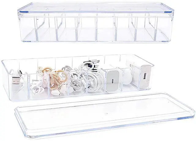 Main image of 2 Pack Cable Organizer Box with Wire Ties Plastic Cord Storage Box with Lid for Home Office Organizers Storage Accessories