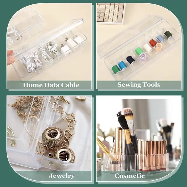 Alt view image 6 of 7 - Cable Organizer Box with Lid, 5 Pcs Clear Cord Storage Organizer with 50 Cable Ties 108 Cable Labels, Charger Organizer for Office Desk Drawer Organizers and Accessories