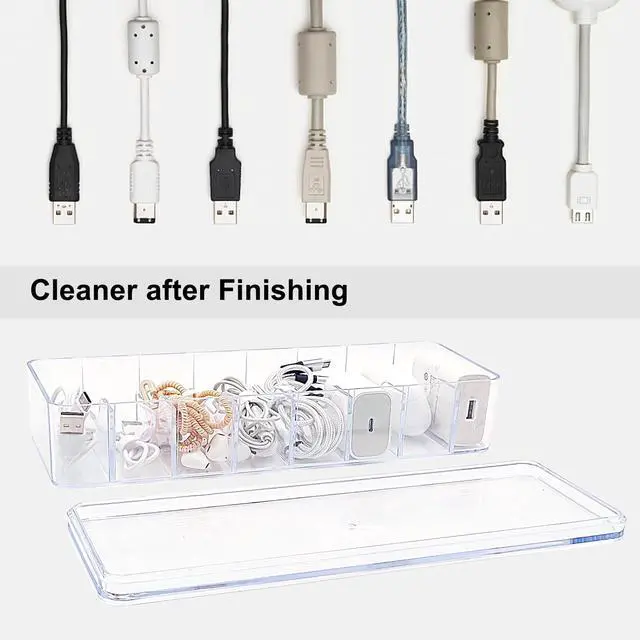 Alt view image 6 of 7 - 2 Pack Cable Organizer Box with Wire Ties Plastic Cord Storage Box with Lid for Home Office Organizers Storage Accessories