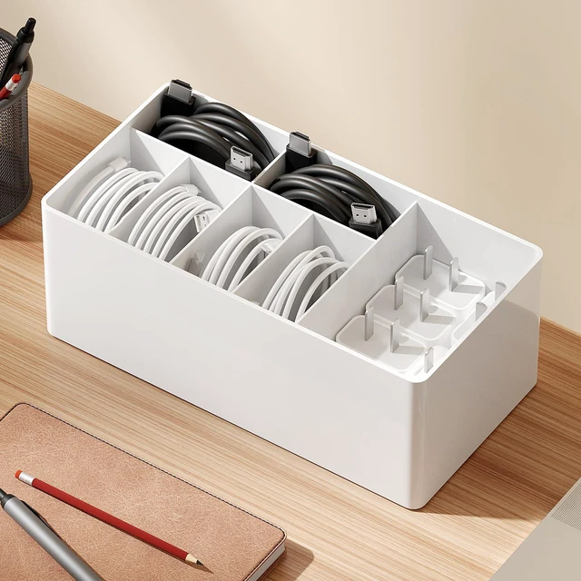 Main image of Charger Cable Cord Storage Organizer Easy storage without ties charger cable organizer Cable Management Boxes - 1 Pack white