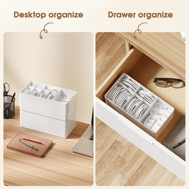 Alt view image 6 of 7 - Charger Cable Cord Storage Organizer Easy storage without ties charger cable organizer Cable Management Boxes - 1 Pack white