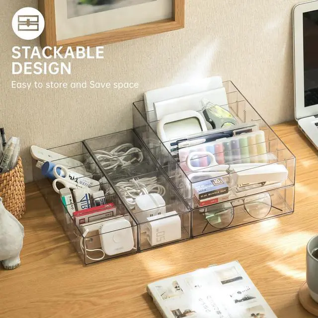 Alt view image 2 of 7 - 2 Pcs Clear Cable Charger Organizer Box, Large | Adjustable Compartments, Stackable to Save Space, 14 Wire Ties, Easy Access, Fits Drawer, Desk & Office