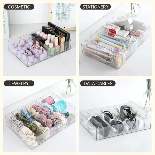 Alt view image 6 of 7 - 2 Pcs Clear Cable Charger Organizer Box, Large | Adjustable Compartments, Stackable to Save Space, 14 Wire Ties, Easy Access, Fits Drawer, Desk & Office