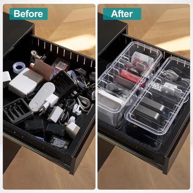 Alt view image 3 of 7 - Cord Organizer Box 2 Pack Clear Cable Organizer with Adjustable Dividers, Fits Up to 10ft Cables, Cord Storage Organizer for Chargers & Tech Accessories Includes 16 Velcro Ties