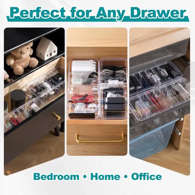 Alt view image 4 of 7 - Cord Organizer Box 2 Pack Clear Cable Organizer with Adjustable Dividers, Fits Up to 10ft Cables, Cord Storage Organizer for Chargers & Tech Accessories Includes 16 Velcro Ties