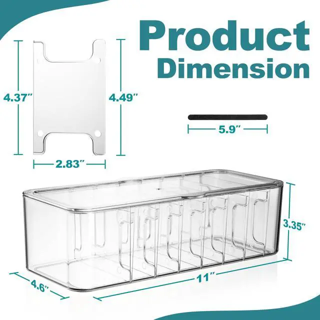 Alt view image 6 of 7 - Cord Organizer Box 2 Pack Clear Cable Organizer with Adjustable Dividers, Fits Up to 10ft Cables, Cord Storage Organizer for Chargers & Tech Accessories Includes 16 Velcro Ties