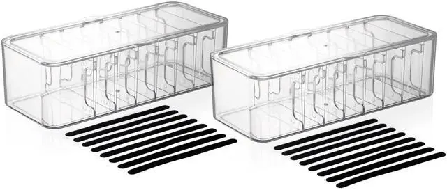 Main image of Cord Organizer Box 2 Pack Clear Cable Organizer with Adjustable Dividers, Fits Up to 10ft Cables, Cord Storage Organizer for Chargers & Tech Accessories Includes 16 Velcro Ties