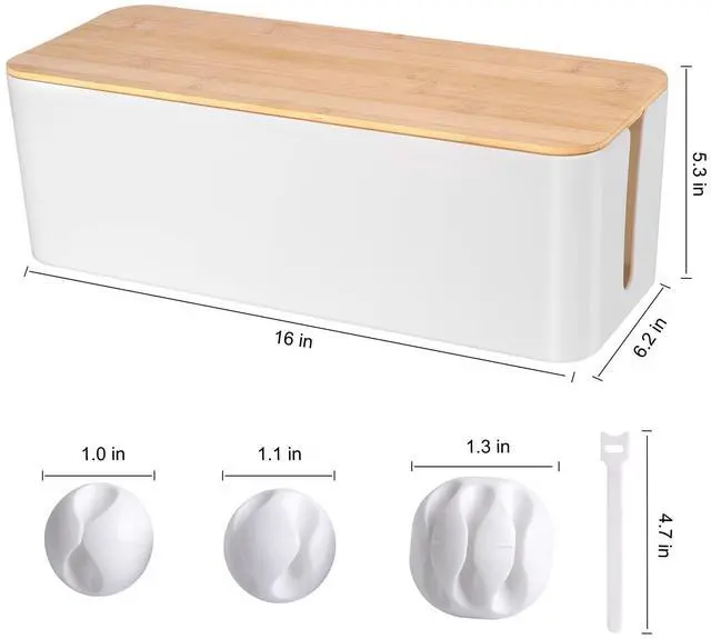 Alt view image 2 of 7 - Cable Management Box - Wooden Style Large Cord Organizer Box to Hide Wires & Power Strips | Desk Computer Cable Organizer Box | Safe ABS Material |16" (L) x 6.2" (W) 5.3" (H)|for Home & Office - White
