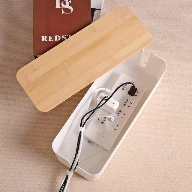 Alt view image 3 of 7 - Cable Management Box - Wooden Style Large Cord Organizer Box to Hide Wires & Power Strips | Desk Computer Cable Organizer Box | Safe ABS Material |16" (L) x 6.2" (W) 5.3" (H)|for Home & Office - White