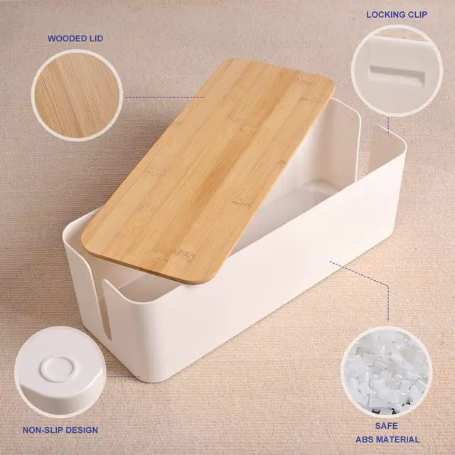 Alt view image 4 of 7 - Cable Management Box - Wooden Style Large Cord Organizer Box to Hide Wires & Power Strips | Desk Computer Cable Organizer Box | Safe ABS Material |16" (L) x 6.2" (W) 5.3" (H)|for Home & Office - White