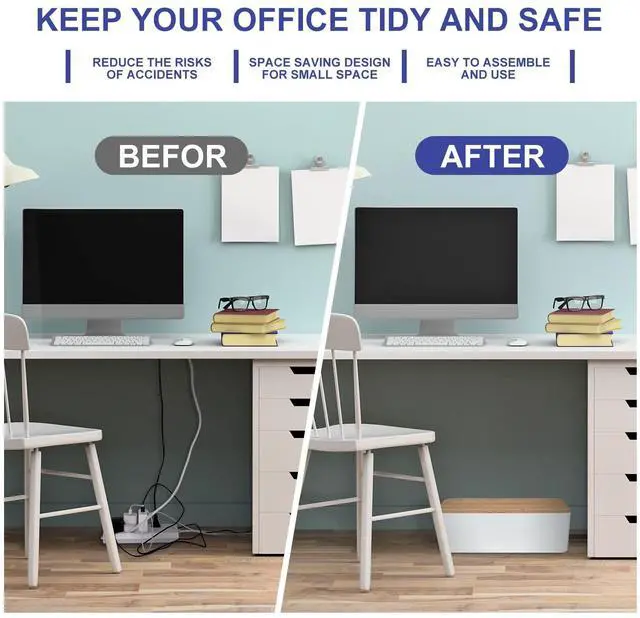 Alt view image 6 of 7 - Cable Management Box - Wooden Style Large Cord Organizer Box to Hide Wires & Power Strips | Desk Computer Cable Organizer Box | Safe ABS Material |16" (L) x 6.2" (W) 5.3" (H)|for Home & Office - White