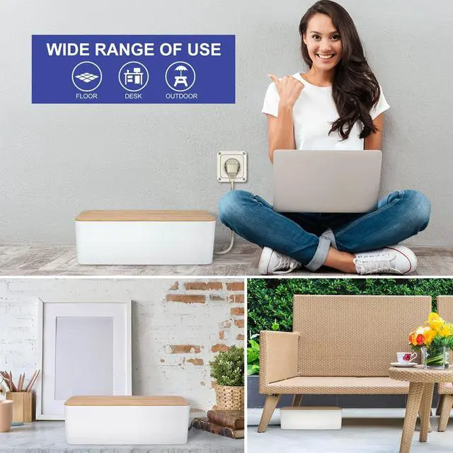 Alt view image 7 of 7 - Cable Management Box - Wooden Style Large Cord Organizer Box to Hide Wires & Power Strips | Desk Computer Cable Organizer Box | Safe ABS Material |16" (L) x 6.2" (W) 5.3" (H)|for Home & Office - White