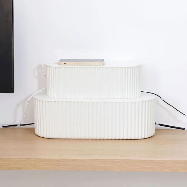 Alt view image 7 of 7 - White Cable Box Organizer, Plastic Cord Hider Box with Lid for Desk and Floor, Power Strips Cover for Home, Office, Computer, TV, School, Kitchen, Surge Protector Cover (Small)