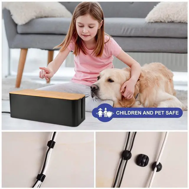 Alt view image 5 of 7 - Cable Management Box - Wooden Style Cord Organizer Box to Hide Wires & Power Strips | Desk Computer Cable Organizer Box | Safe ABS Material | 12.6" (L) x 5.3" (W) 4.9" (H) | for Home & Office - Black