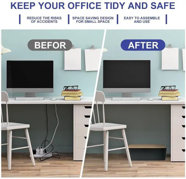 Alt view image 6 of 7 - Cable Management Box - Wooden Style Cord Organizer Box to Hide Wires & Power Strips | Desk Computer Cable Organizer Box | Safe ABS Material | 12.6" (L) x 5.3" (W) 4.9" (H) | for Home & Office - Black