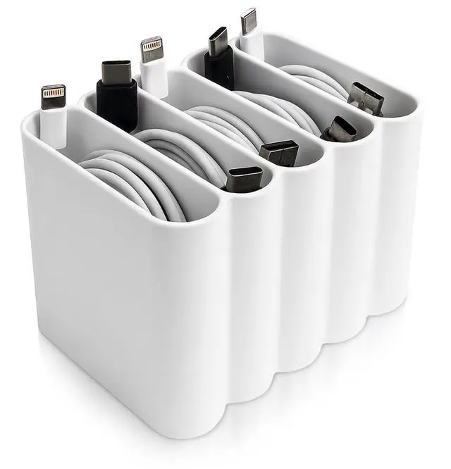 Main image of Cable Management Organizer Cord Management, Multiple Slots for Home, Office, Desk, Workshop, Durable Plastic Connectable Cable Organizer, Tangle-Free, Expandable Storage, White
