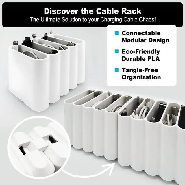 Alt view image 2 of 7 - Cable Management Organizer Cord Management, Multiple Slots for Home, Office, Desk, Workshop, Durable Plastic Connectable Cable Organizer, Tangle-Free, Expandable Storage, White