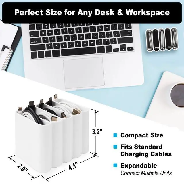 Alt view image 4 of 7 - Cable Management Organizer Cord Management, Multiple Slots for Home, Office, Desk, Workshop, Durable Plastic Connectable Cable Organizer, Tangle-Free, Expandable Storage, White
