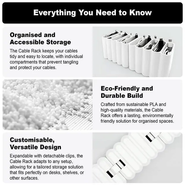 Alt view image 7 of 7 - Cable Management Organizer Cord Management, Multiple Slots for Home, Office, Desk, Workshop, Durable Plastic Connectable Cable Organizer, Tangle-Free, Expandable Storage, White