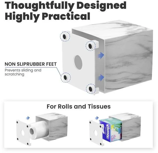 Alt view image 3 of 7 - Tissue Box Cover, Square Facial Acrylic Tissue Holder with 2 Pack Clear Qtip Holder Dispenser, Bathroom Vanity Dresser Night Stand Essentials Accessories Decor, Modern Farmhouse Decor, Marble