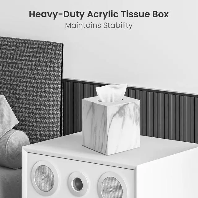 Alt view image 7 of 7 - Tissue Box Cover, Square Facial Acrylic Tissue Holder with 2 Pack Clear Qtip Holder Dispenser, Bathroom Vanity Dresser Night Stand Essentials Accessories Decor, Modern Farmhouse Decor, Marble