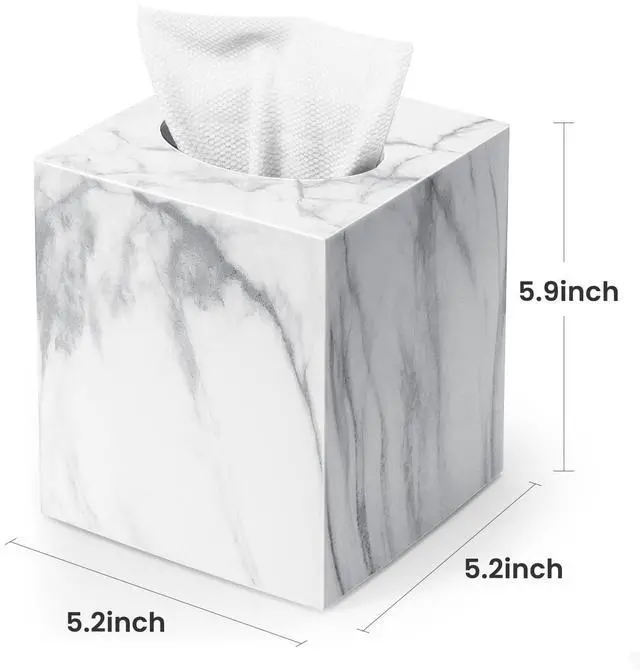 Alt view image 4 of 7 - Tissue Box Cover, Square Facial Acrylic Tissue Holder with 2 Pack Clear Qtip Holder Dispenser, Bathroom Vanity Dresser Night Stand Essentials Accessories Decor, Modern Farmhouse Decor, Marble