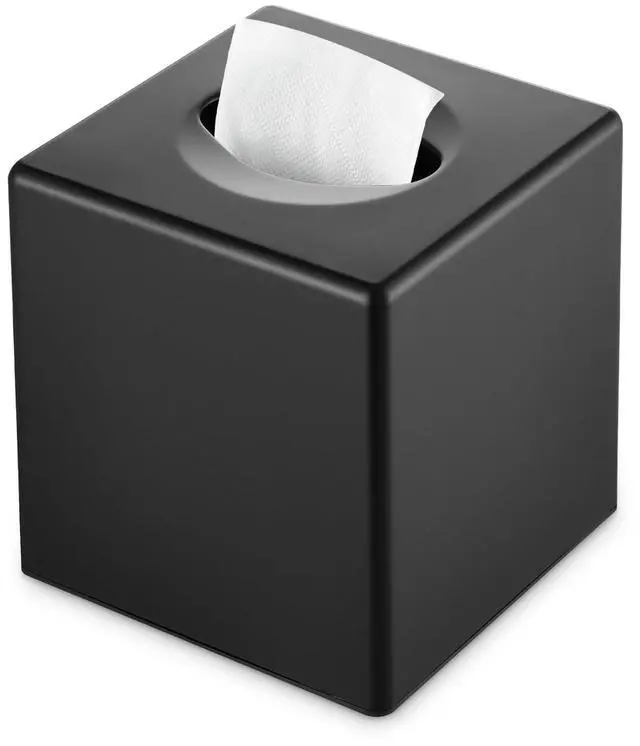Main image of Tissue Box Cover, Modern Decorative Square Facial Storage Tissue Box Holder, Home Accessories for Bathroom Vanity Countertops, Dressers, Night Stand, Parlors and Office - Matte Black