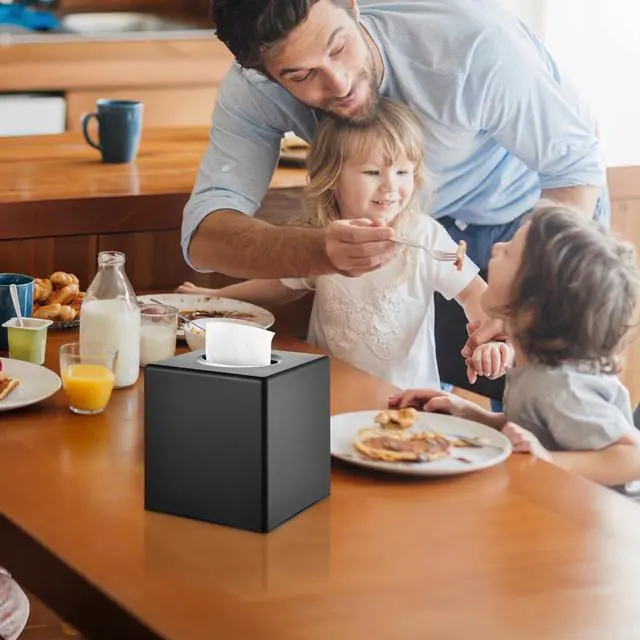 Alt view image 2 of 7 - Tissue Box Cover, Modern Decorative Square Facial Storage Tissue Box Holder, Home Accessories for Bathroom Vanity Countertops, Dressers, Night Stand, Parlors and Office - Matte Black
