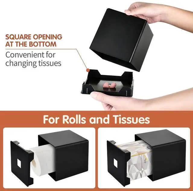 Alt view image 4 of 7 - Tissue Box Cover, Modern Decorative Square Facial Storage Tissue Box Holder, Home Accessories for Bathroom Vanity Countertops, Dressers, Night Stand, Parlors and Office - Matte Black