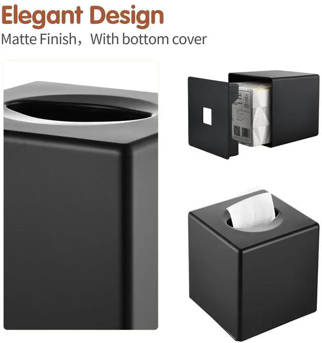 Alt view image 5 of 7 - Tissue Box Cover, Modern Decorative Square Facial Storage Tissue Box Holder, Home Accessories for Bathroom Vanity Countertops, Dressers, Night Stand, Parlors and Office - Matte Black