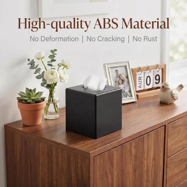 Alt view image 6 of 7 - Tissue Box Cover, Modern Decorative Square Facial Storage Tissue Box Holder, Home Accessories for Bathroom Vanity Countertops, Dressers, Night Stand, Parlors and Office - Matte Black