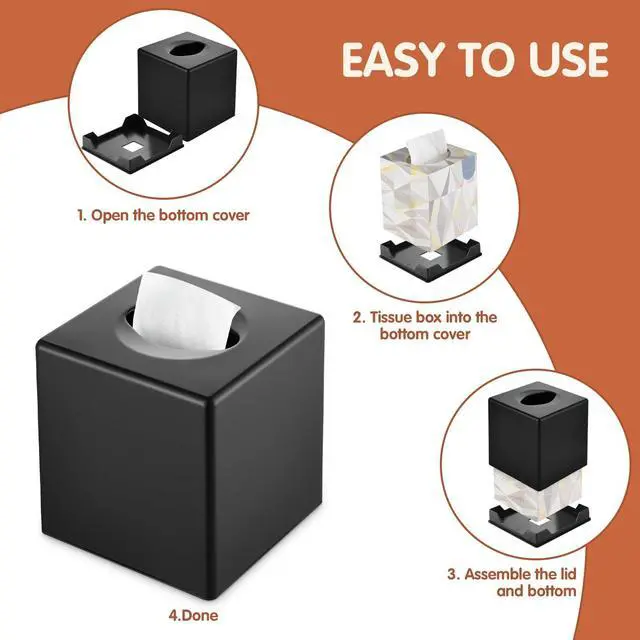 Alt view image 7 of 7 - Tissue Box Cover, Modern Decorative Square Facial Storage Tissue Box Holder, Home Accessories for Bathroom Vanity Countertops, Dressers, Night Stand, Parlors and Office - Matte Black