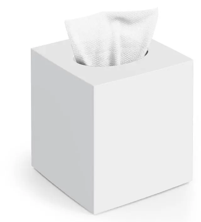 Main image of Tissue Box Cover,Square Acrylic Tissue Holder with Non-Slip Base,White | Fits standard facial tissue boxes,modern decorative aesthetic for bathroom countertops,dressers,night stand,parlors,office