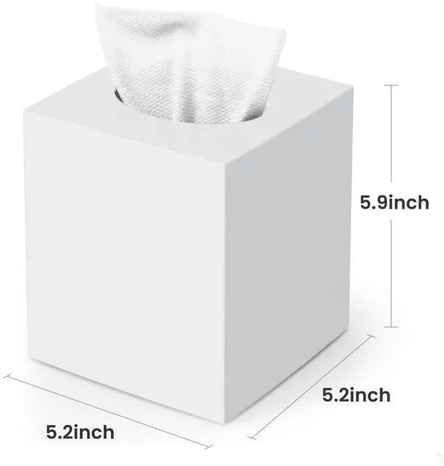 Alt view image 3 of 6 - Tissue Box Cover,Square Acrylic Tissue Holder with Non-Slip Base,White | Fits standard facial tissue boxes,modern decorative aesthetic for bathroom countertops,dressers,night stand,parlors,office