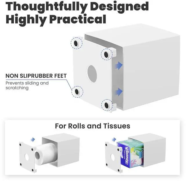 Alt view image 4 of 6 - Tissue Box Cover,Square Acrylic Tissue Holder with Non-Slip Base,White | Fits standard facial tissue boxes,modern decorative aesthetic for bathroom countertops,dressers,night stand,parlors,office