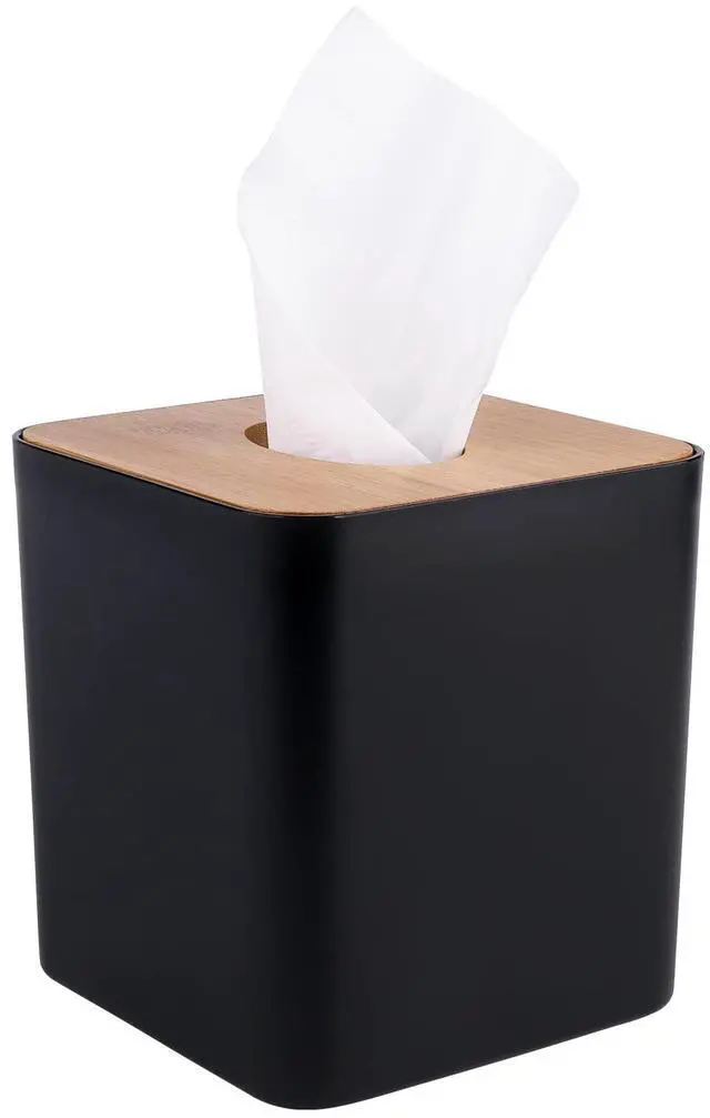 Main image of Tissue Box Cover,Tissue Holders,Tissue Box Holder for Bathrooms,Bamboo Cover Plate,Home and Office,5 * 5 * 5.4in (Black)