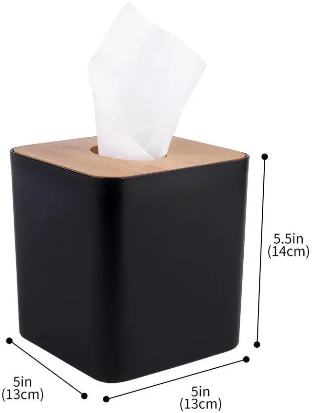 Alt view image 2 of 7 - Tissue Box Cover,Tissue Holders,Tissue Box Holder for Bathrooms,Bamboo Cover Plate,Home and Office,5 * 5 * 5.4in (Black)