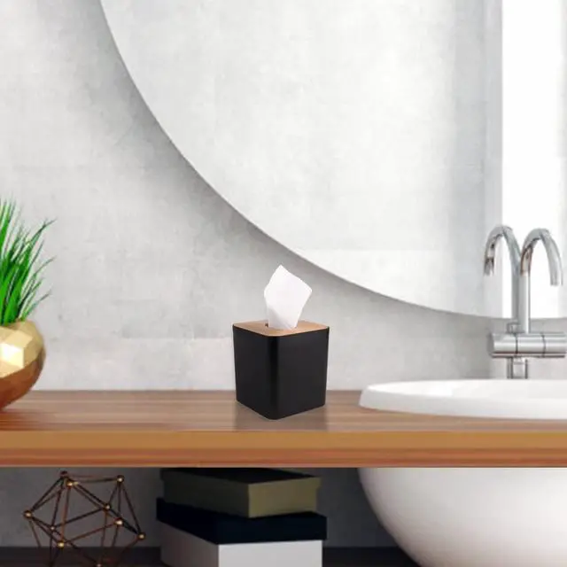 Alt view image 4 of 7 - Tissue Box Cover,Tissue Holders,Tissue Box Holder for Bathrooms,Bamboo Cover Plate,Home and Office,5 * 5 * 5.4in (Black)