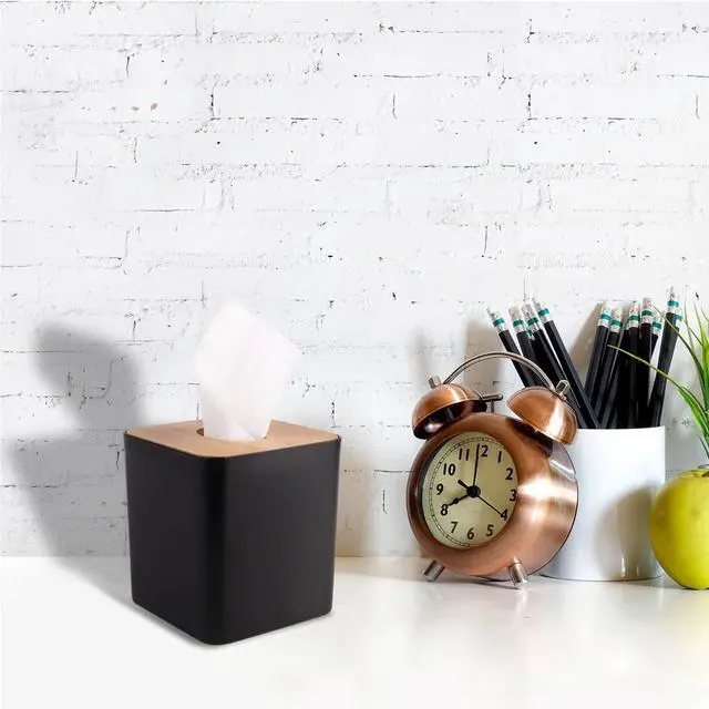 Alt view image 5 of 7 - Tissue Box Cover,Tissue Holders,Tissue Box Holder for Bathrooms,Bamboo Cover Plate,Home and Office,5 * 5 * 5.4in (Black)