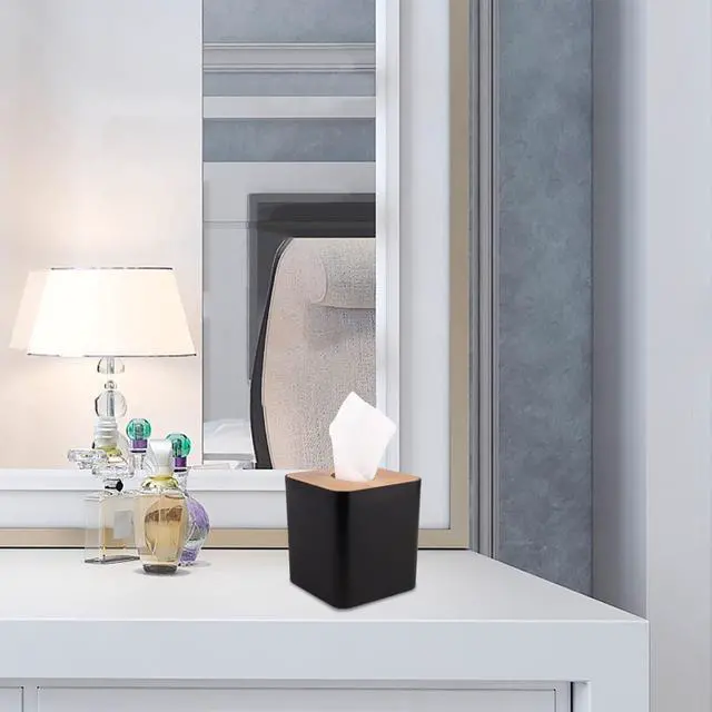 Alt view image 6 of 7 - Tissue Box Cover,Tissue Holders,Tissue Box Holder for Bathrooms,Bamboo Cover Plate,Home and Office,5 * 5 * 5.4in (Black)