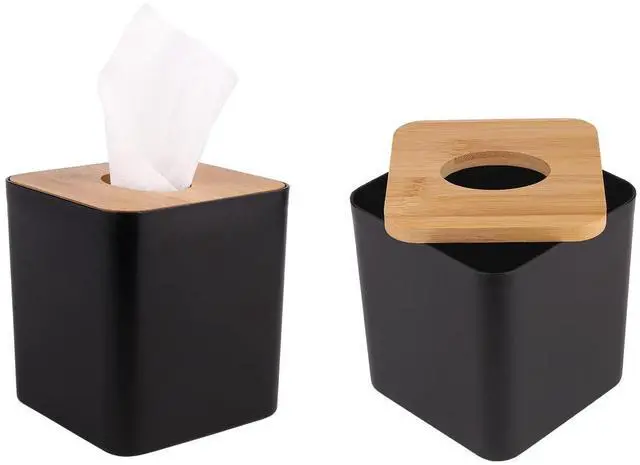 Alt view image 3 of 7 - Tissue Box Cover,Tissue Holders,Tissue Box Holder for Bathrooms,Bamboo Cover Plate,Home and Office,5 * 5 * 5.4in (Black)