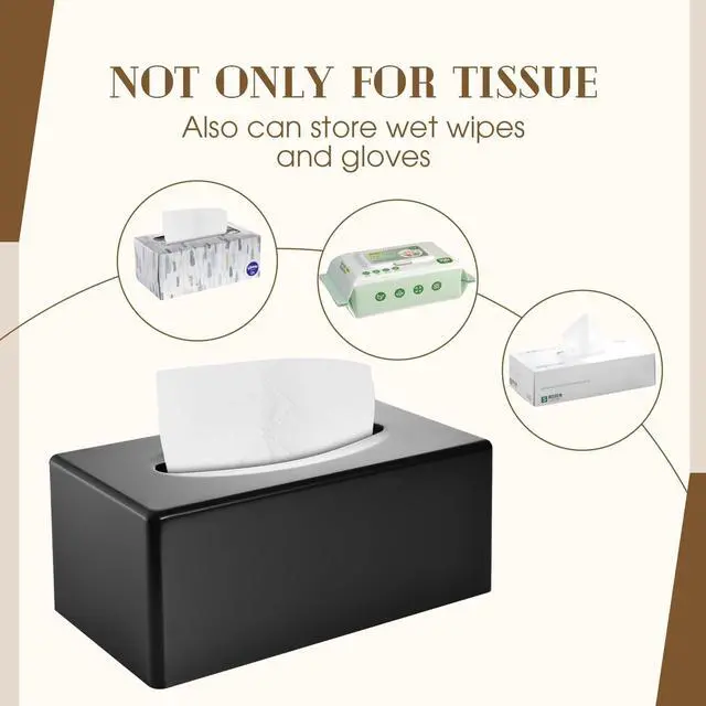 Alt view image 6 of 7 - Tissue Box Cover, Rectangle Facial Tissue Holder with Bottom, Decorative Storage Organizer Box for Bathroom Vanity, Countertops, Dressers, Night Stand, Parlors and Offices - Matte Black