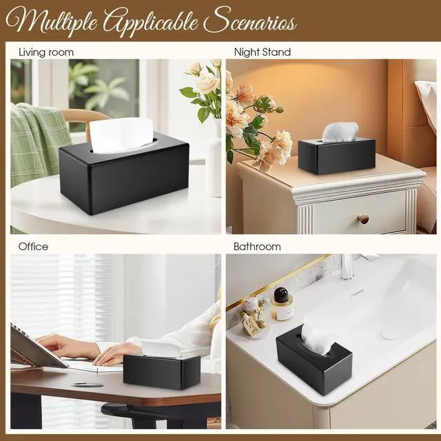 Alt view image 5 of 7 - Tissue Box Cover, Rectangle Facial Tissue Holder with Bottom, Decorative Storage Organizer Box for Bathroom Vanity, Countertops, Dressers, Night Stand, Parlors and Offices - Matte Black