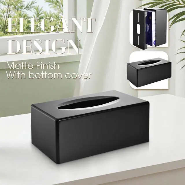 Alt view image 4 of 7 - Tissue Box Cover, Rectangle Facial Tissue Holder with Bottom, Decorative Storage Organizer Box for Bathroom Vanity, Countertops, Dressers, Night Stand, Parlors and Offices - Matte Black