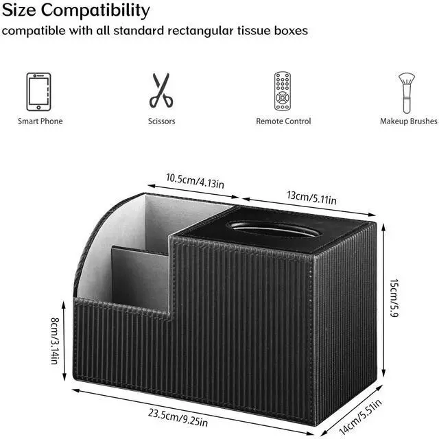Alt view image 3 of 7 - Tissue Box Cover Square with Storage, PU Leather Cube Tissue Box Holder, Multifunction Remote Control Nightstand Organizer, Modern Desk Caddy for End Table, Bathroom, Home, Office Decor