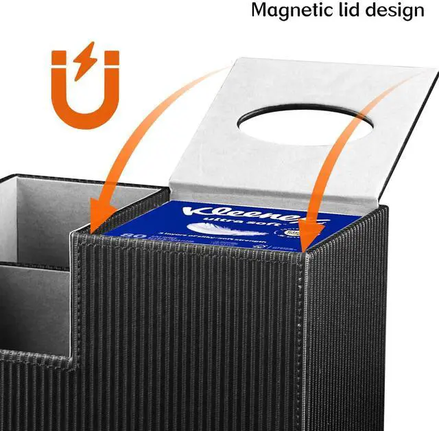 Alt view image 4 of 7 - Tissue Box Cover Square with Storage, PU Leather Cube Tissue Box Holder, Multifunction Remote Control Nightstand Organizer, Modern Desk Caddy for End Table, Bathroom, Home, Office Decor