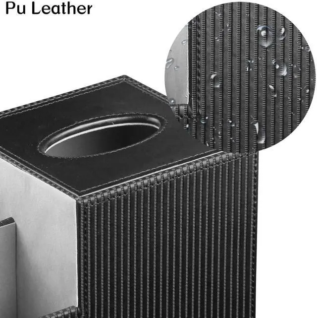Alt view image 5 of 7 - Tissue Box Cover Square with Storage, PU Leather Cube Tissue Box Holder, Multifunction Remote Control Nightstand Organizer, Modern Desk Caddy for End Table, Bathroom, Home, Office Decor