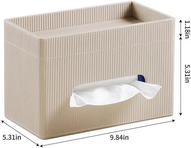 Alt view image 7 of 7 - Tissue Box Cover Rectangle with Storage Tray, PU Leather Tissue Holder for Bathroom Vanity Countertop Night Stands Bedroom Office Desk, Stylish Rectangular Tissue Box Holder (Beige)